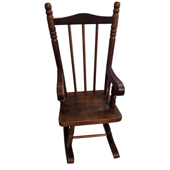 Vintage Wood Mini Rocking Chair 90s Cottage Decor Doll Chair Plant Holder Rustic - Picture 2 of 16